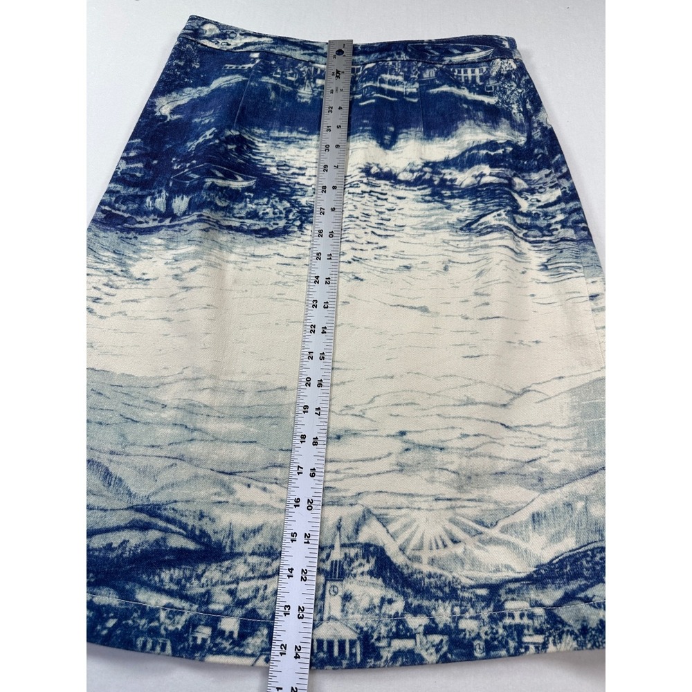 Anthropologie French Toile Landscape Pencil Skirt Sz 6 Blue White Coastal Scenic - Picture 4 of 9